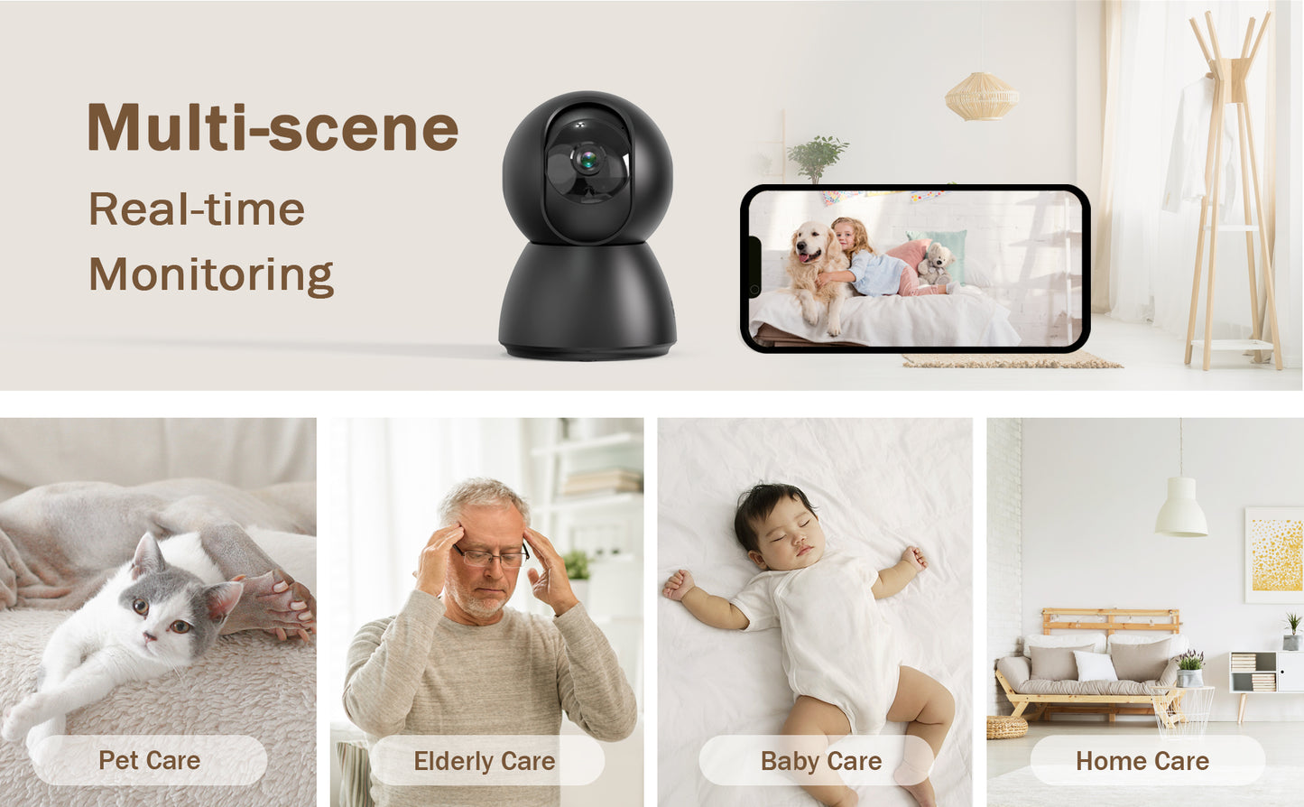 Menggood 2.5K Indoor Security Camera, 2.4/5GHz WiFi Cameras for Home Security -Black (MG-CAMERA001)