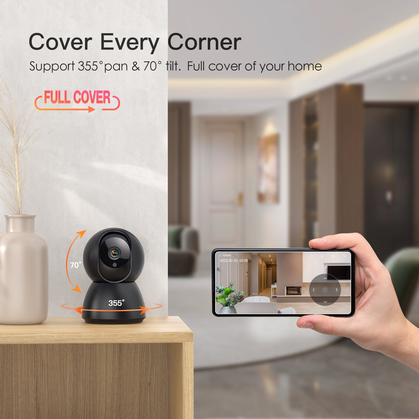 Menggood 2.5K Indoor Security Camera, 2.4/5GHz WiFi Cameras for Home Security -Black (MG-CAMERA001)