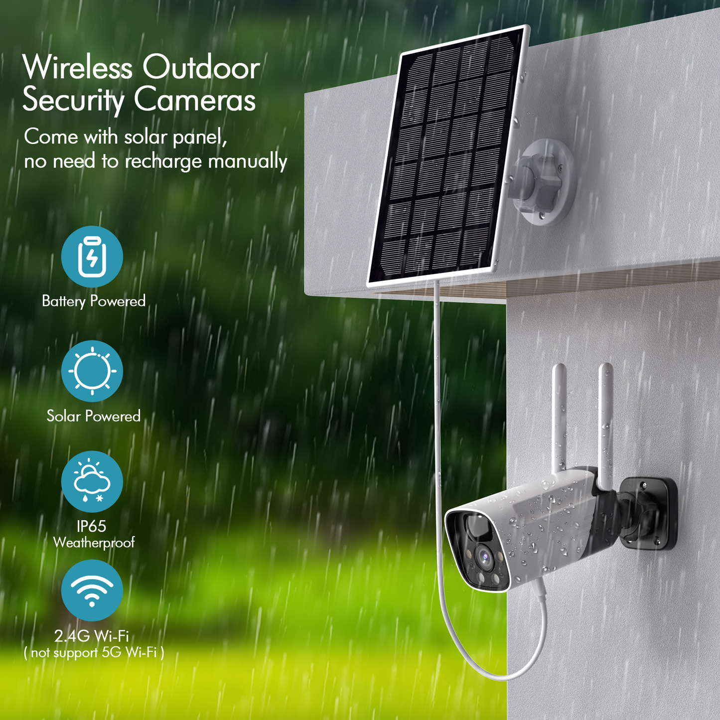 Menggood (2 Pack) 2K Outdoor Camera Wireless with Solar Panel (MG-CAMERA005) White&Black