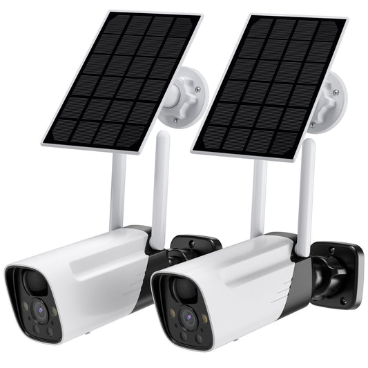 Menggood (2 Pack) 2K Outdoor Camera Wireless with Solar Panel (MG-CAMERA005) White&Black