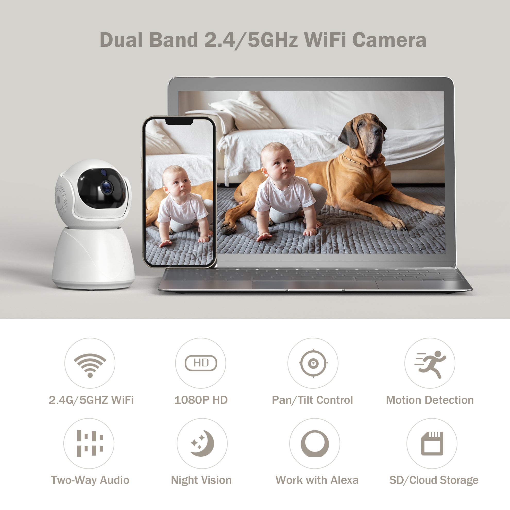 Menggood 2.5K Indoor Security Camera 2.4/5GHz WiFi Camera for Home Sec